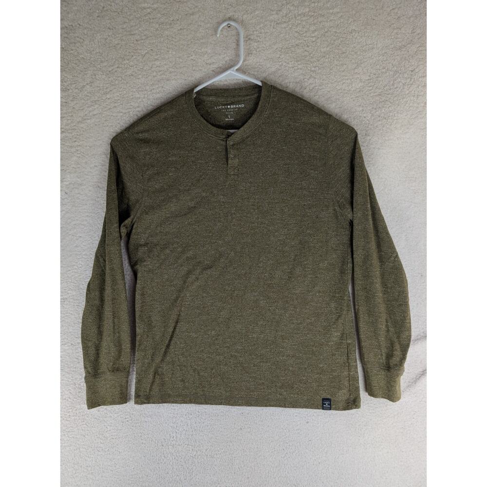 Lucky Brand Shirt Mens Large Henley Green Long Sleeve Casual Preppy Snap